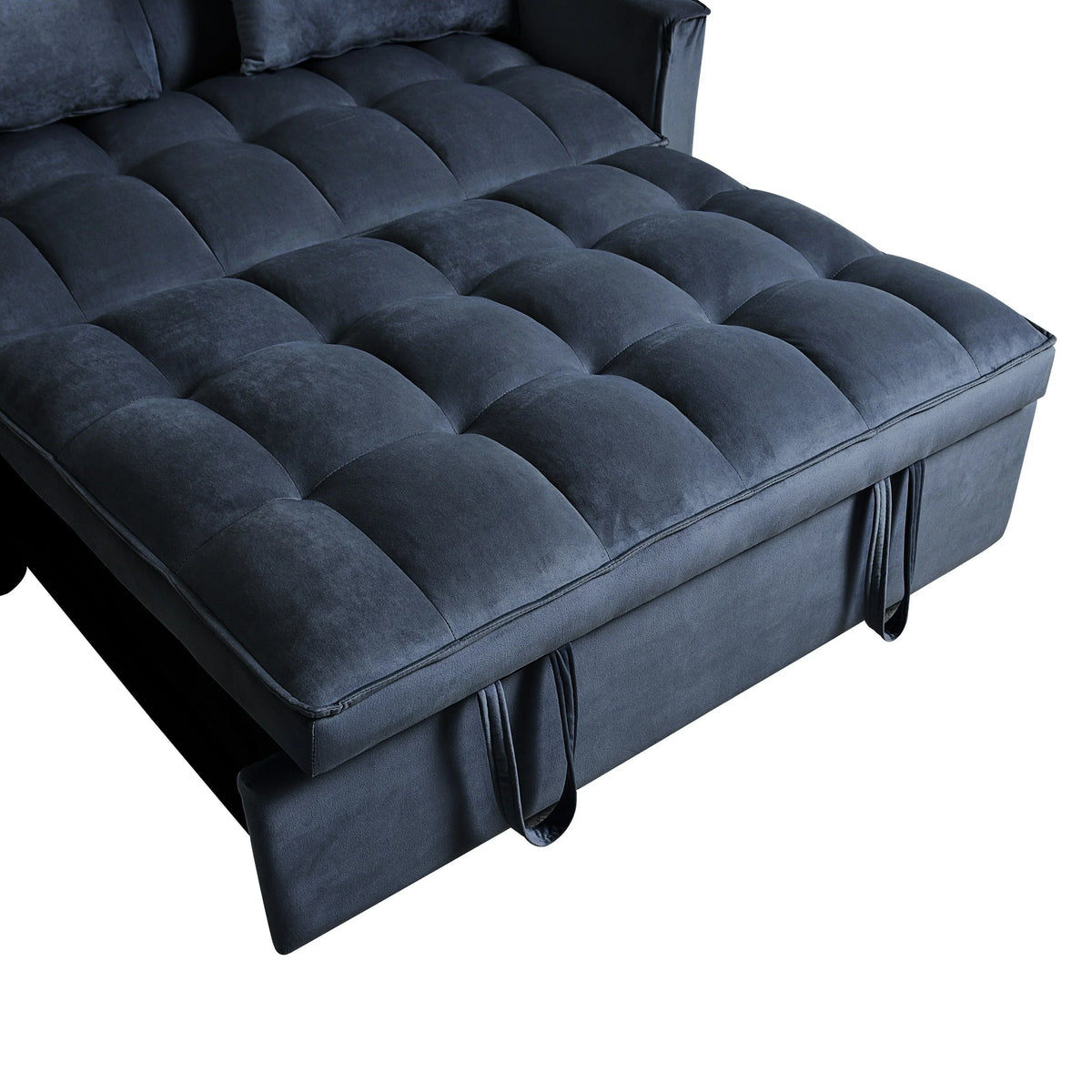 Modernes Schlafsofa zum Ausziehen, 3-in-1 Schlafsofa mit verstellbarer Rückenlehne, Samt-Zweisitzer, Kissen & Seitentaschen