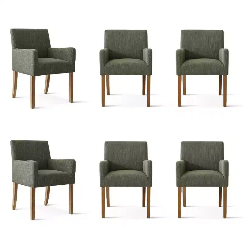 Set aus 6 gepolsterten Esszimmerstühlen mit Armlehnen, moderne Leinen-Sessel mit Holzbeinen, Akzentstühle für Esszimmer, Wohnzimmer - Panipeachy