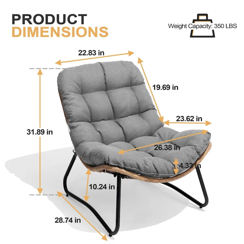 Outdoor-Papasan-Sessel mit Kissen, PE-Rattan-Gartenstühle mit Beistelltisch