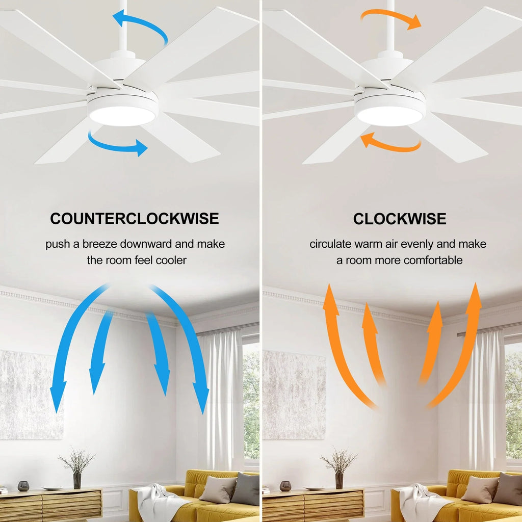 65-Zoll-LED-Deckenventilator mit 8 Flügeln, Licht und Fernbedienung, Schwarz