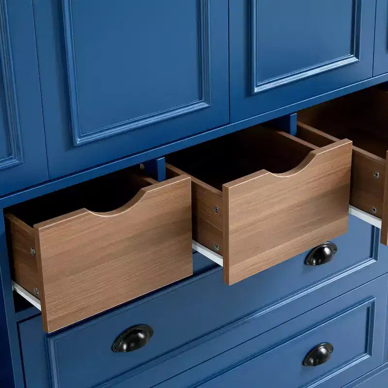 Whisen 180 cm hohe freistehende Küchenpantry, großer Esszimmer-Vorrratsschrank, Anrichte mit 4 faltbaren Türen, Einlegeböden, Weinregalen