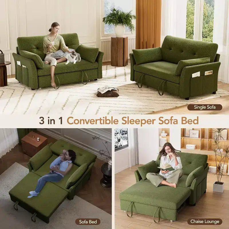 Dyonery 3-in-1 Schlafsofa, ausziehbares Schlafsofa mit Seitentasche und verstellbarer Rückenlehne, werkzeuglose Montage, faltbares Liebessofa