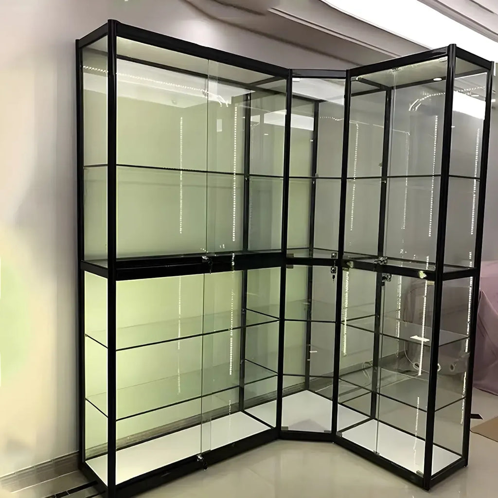 Zeitgenössische rechteckige Vitrine aus schwarzem Glas