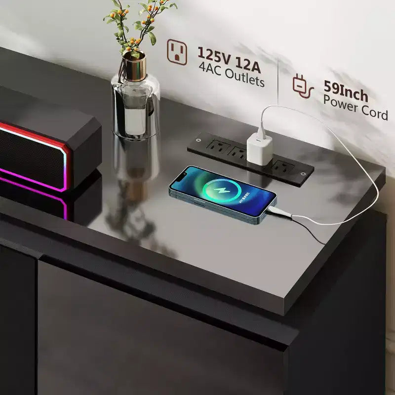 Skyzoo Elektrischer Kamin-TV-Ständer für Fernseher bis 80 Zoll mit LED-Beleuchtung & 4 Wechselstromsteckdosen, TV-Konsole für das Wohnzimmer