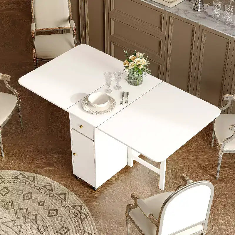 ATJafurn 59'' Klappbarer Esstisch mit Klappplatten für kleine Räume, rechteckiger, ausziehbarer Küchentisch aus Holz mit Rollen und Stauraum