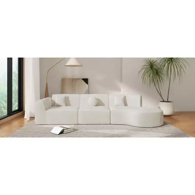 140-Zoll Modernes geschwungenes Ecksofa mit Récamiere, 3-teiliges Set, für Wohnzimmer