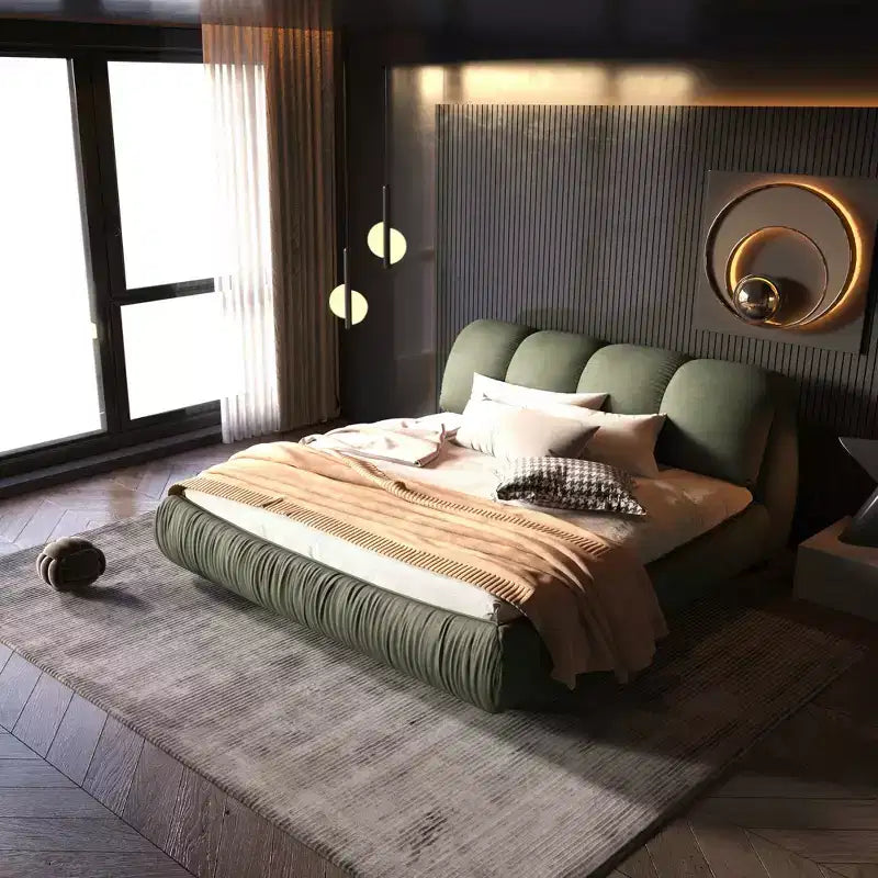 MAYEERTY Luxuriöses Polsterbett in Queen-Size mit überdimensioniertem gepolstertem Kopfteil und Massivholzrahmen, Grün