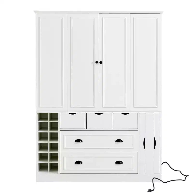 Whisen 180 cm hohe freistehende Küchenpantry, großer Esszimmer-Vorrratsschrank, Anrichte mit 4 faltbaren Türen, Einlegeböden, Weinregalen