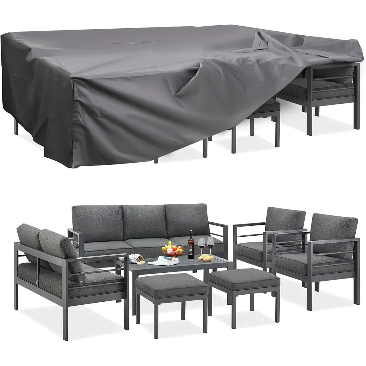 AECOJOY 7-teiliges Aluminium-Terrassenmöbel-Set Outdoor-Gesprächsgarnitur