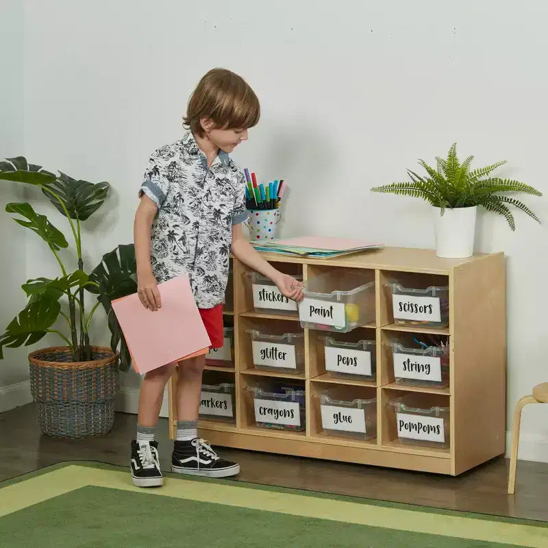 Mobiler Cubby-Schrank mit 15 offenen Behältern, 3x4, Kindermöbel