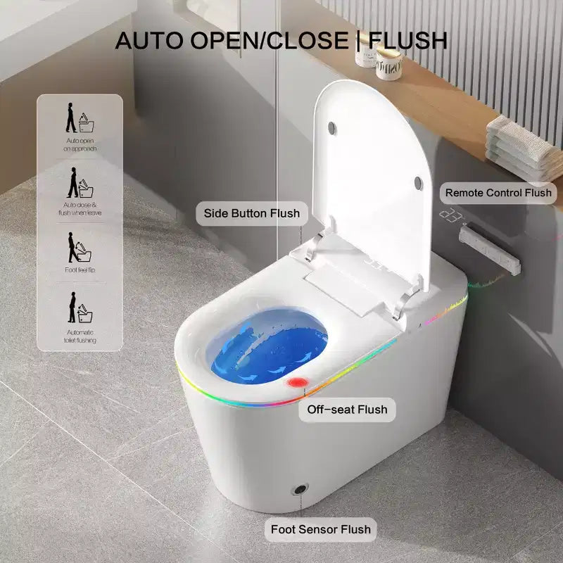 Dyonery Smart Toilet, spülrandlos, einteilig mit Schaumbarriere, automatischem Deckelöffner/-schließer, beheiztem Bidet & Trockner, LED-Nachtlicht, automatischer Spülung