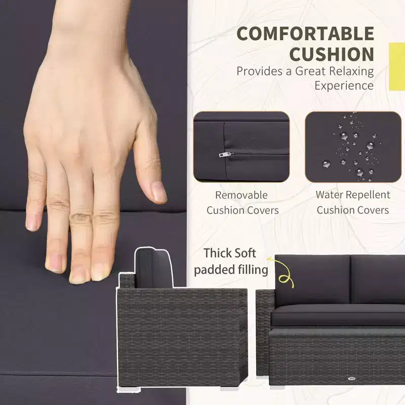 4-teiliges Rattan-Sofa-Set, Korbsessel-Set mit Zweisitzer, Couchtisch mit Glasplatte für Garten und Außenbereich