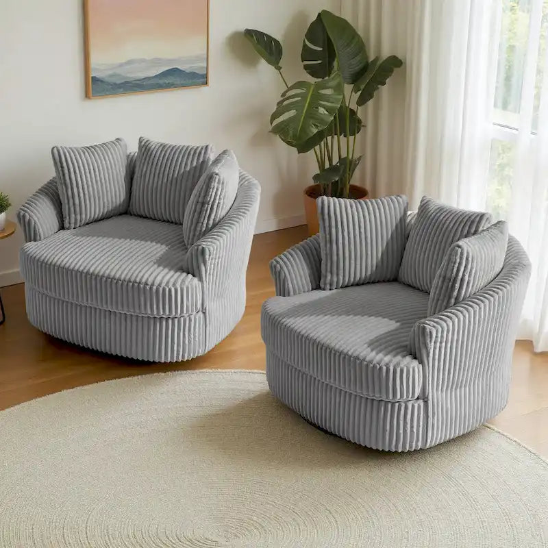 2er-Set übergroßer 43 W Plüsch-Cord-Drehsessel mit Kissen