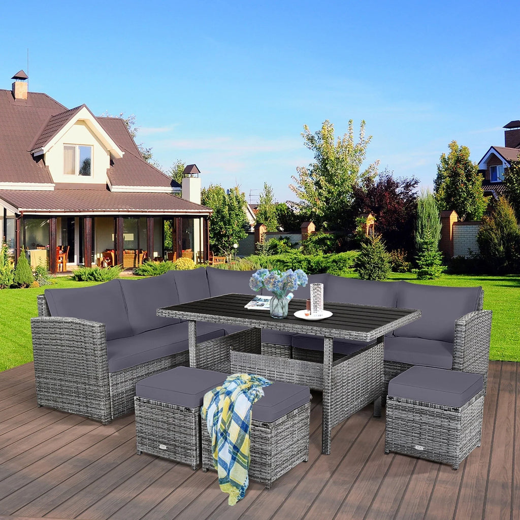Costway 7-teiliges Terrassen-Essgruppe Rattan-Sofa Couch Ottomane – Details ansehen