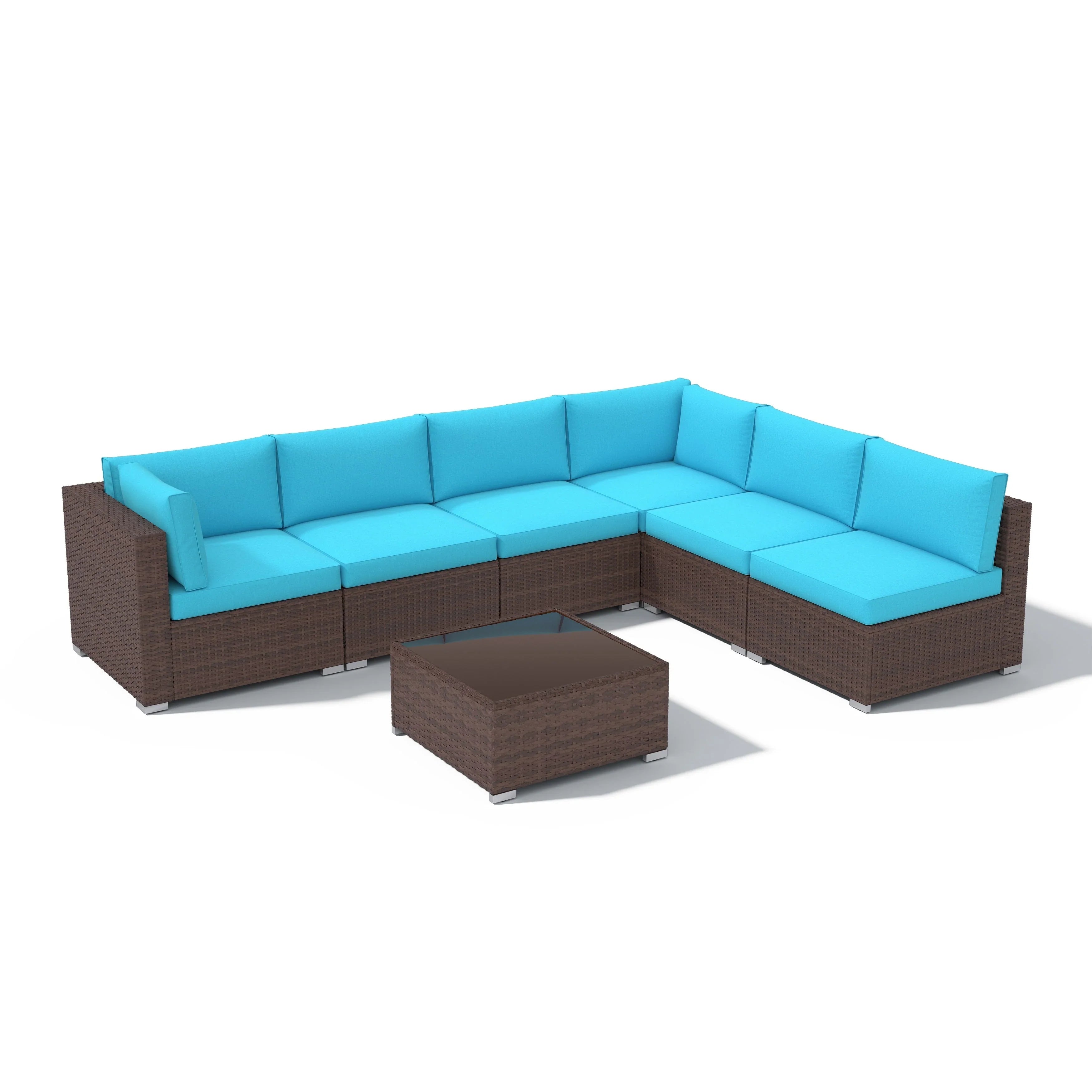 7-teiliges Outdoor-Sofa-Set aus Korbweide/Stahl mit Polstern
