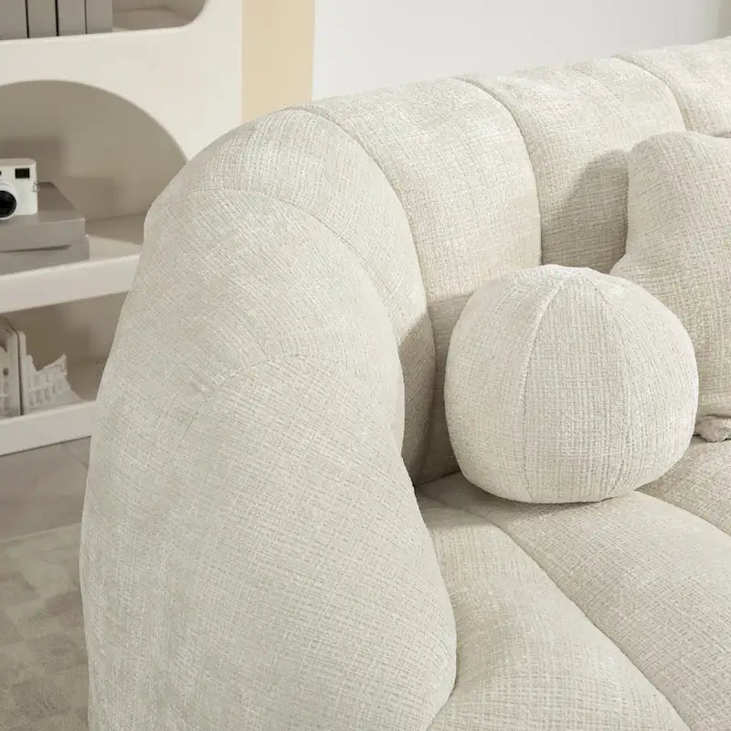 Weißer Chenille-Loungesessel (63,78 Zoll) mit hochdichtem Schaumstoff
