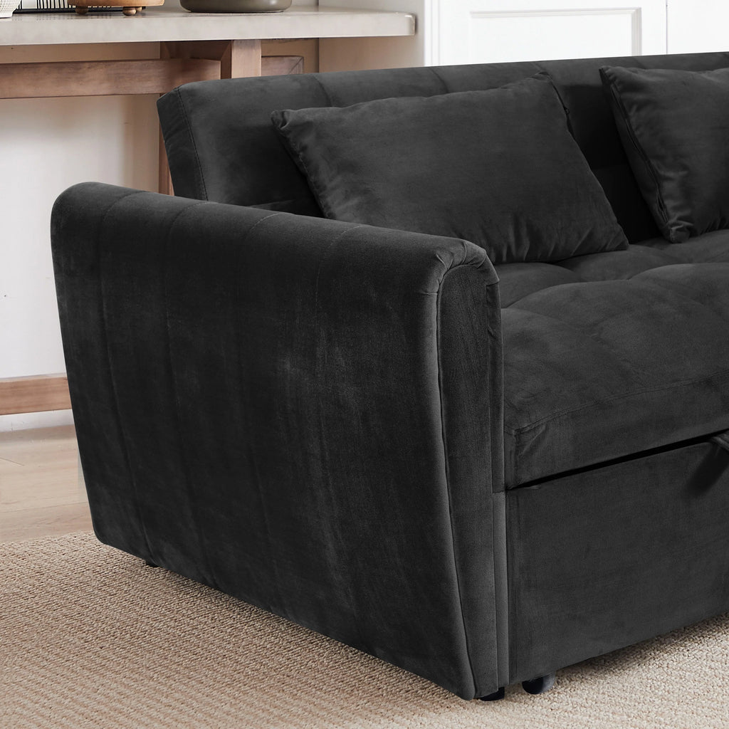 64.96 Samt 3-in-1-Schlafsofa mit verstellbarer Rückenlehne, Aufbewahrungstasche und 227 kg Tragkraft