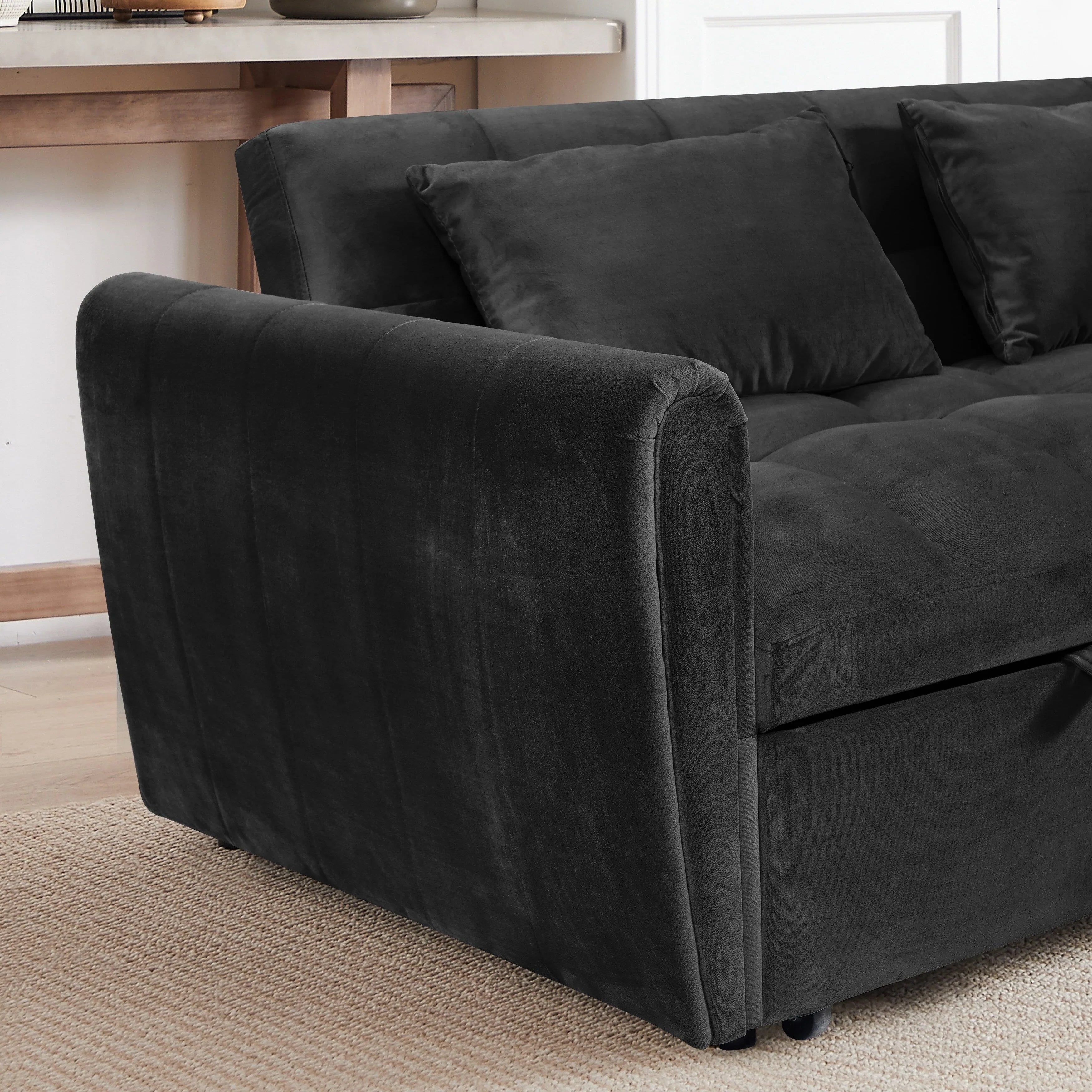 64.96 Samt 3-in-1-Schlafsofa mit verstellbarer Rückenlehne, Aufbewahrungstasche und 227 kg Tragkraft