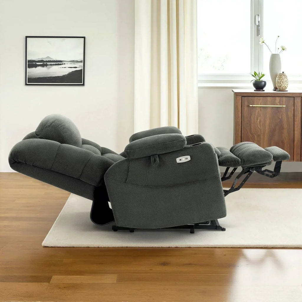 MCombo Großer, breiter Power-Lift-Liegesessel mit zwei Motoren, Massage und dualer Heizung für große und korpulente Senioren, Stoff R7635