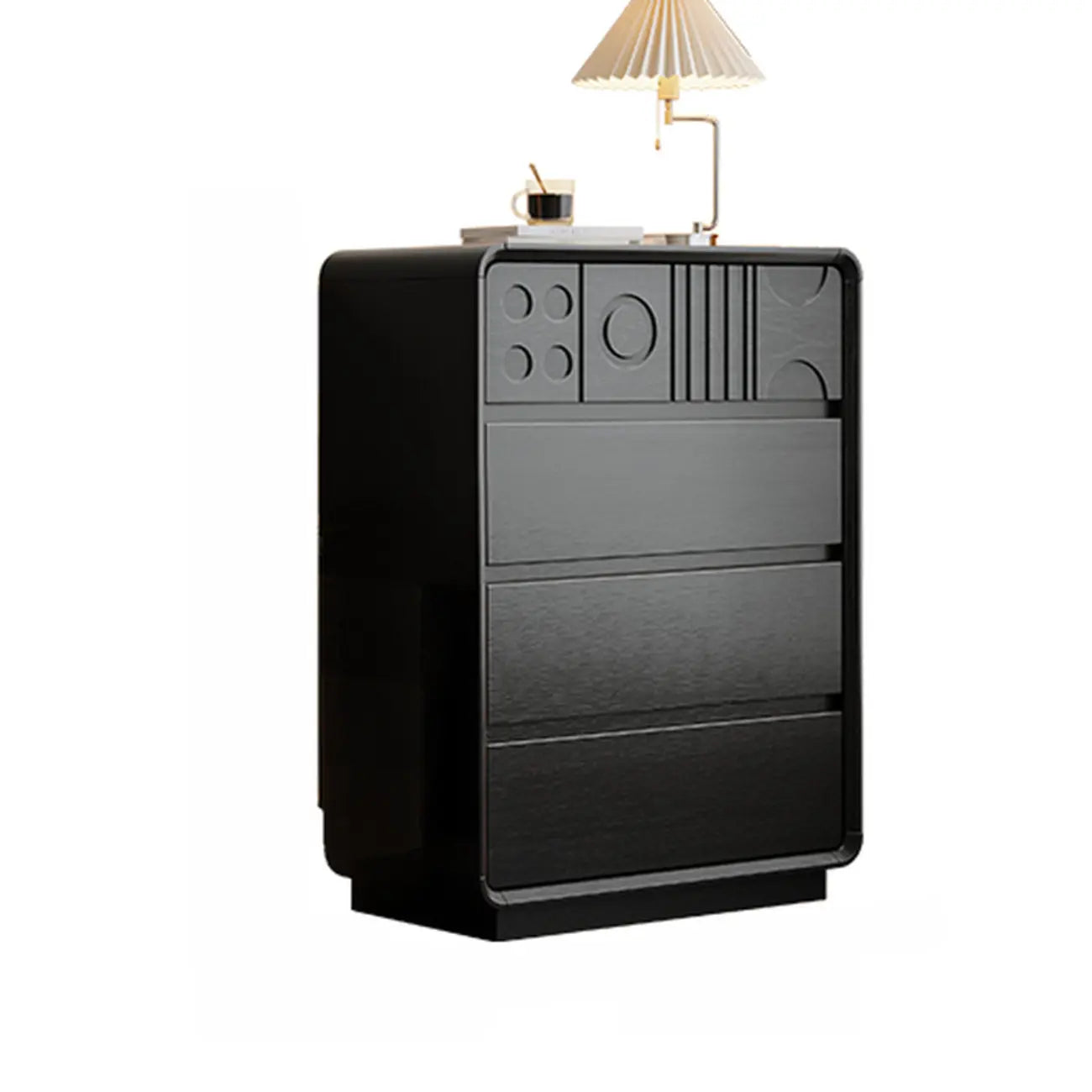 Art-déco-inspirierte Holzkommode mit geometrischen Schnitzereien