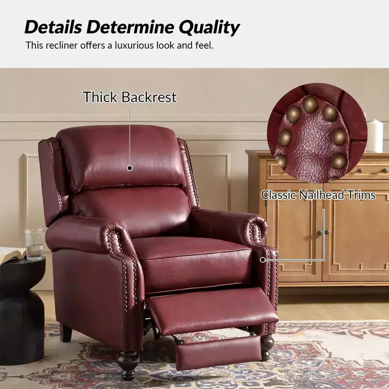 2er-Set Elisabete Modern Wingback Echtleder-Liegesessel mit Vintage-Nagelkopfleiste für Wohn- und Schlafzimmer | ART OF LIVING DESIGNS