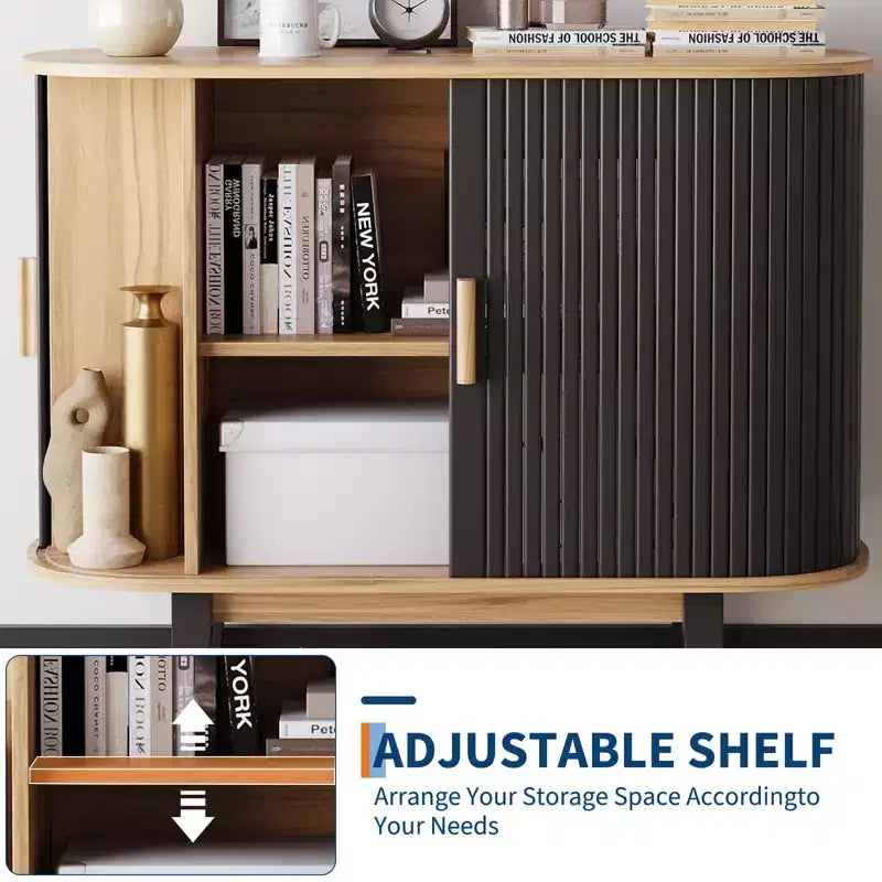 40 Zoll Geriffeltes Sideboard, Anrichte mit Schiebetür und verstellbarem Regal, Moderne Kredenz-Aufbewahrungsschränke, Rollladen-Bar-Konsolentisch