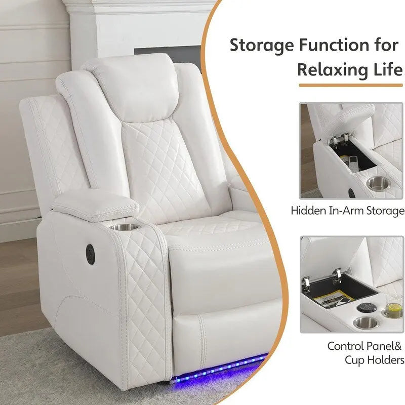 Elektrisches Relaxsofa mit kabellosem Ladegerät, Leselampe für das Wohnzimmer, Kunstleder-LED-Beleuchtung, AC/USB-Anschluss, Getränkehalter, Schwarz