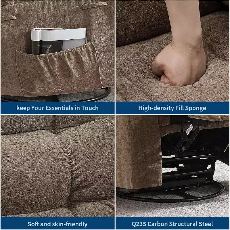 Massage-Liegesessel mit Heizfunktion – 360° drehbarer Schaukelstuhl, überdimensioniertes Einzelsitzer-Sofa mit Vibration, USB-Anschluss und Aufbewahrungstaschen für Wohnzimmer/Schlafzimmer