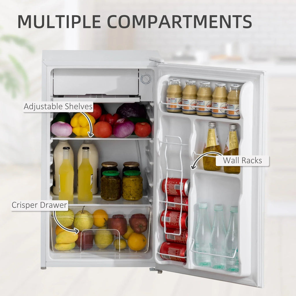 HOMCOM 90L Mini-Kühlschrank mit Gefrierfach, Kompakter Kühlschrank mit einer Tür und einstellbarem Thermostat für Schlafzimmer