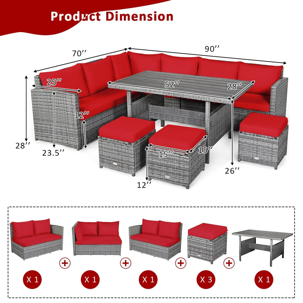 Costway 7-teiliges Terrassen-Essgruppe Rattan-Sofa Couch Ottomane – Details ansehen