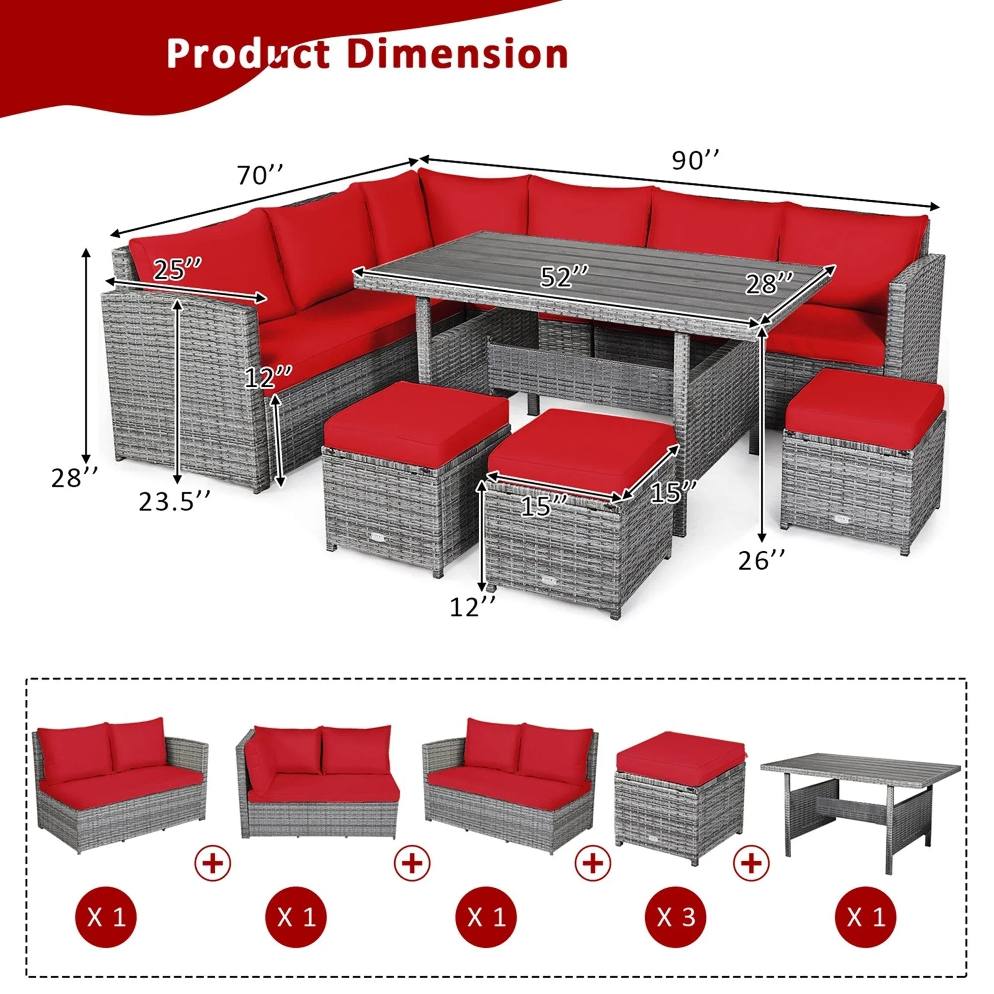 Costway 7-teiliges Terrassen-Essgruppe Rattan-Sofa Couch Ottomane – Details ansehen