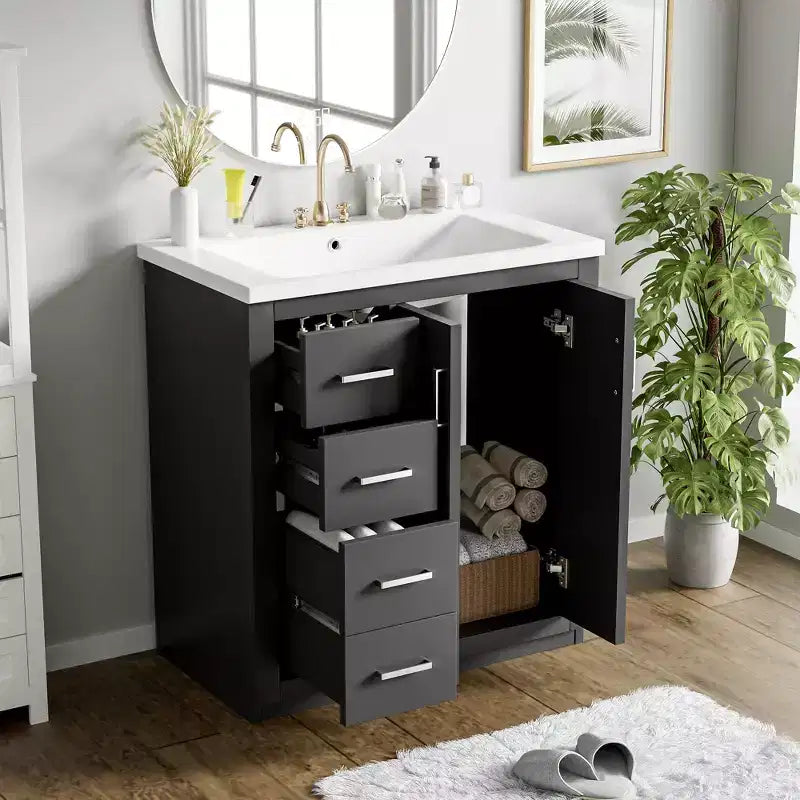 30 Zoll Einzelwaschtisch-Badschrank mit Unterschrank und 3 Schubladen – Schwarz / Blau / Grün / Indigo / Weiß