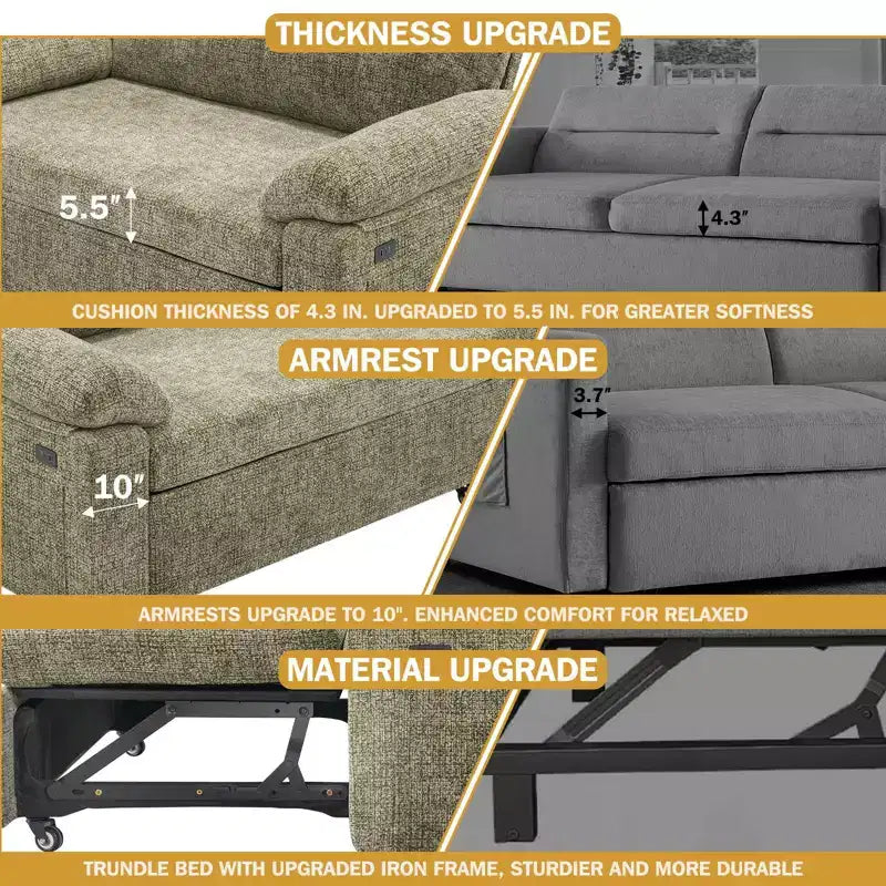 Dyonery 3-in-1 Schlafsofa, Ausziehbares Schlafsofa mit verstellbarer Rückenlehne