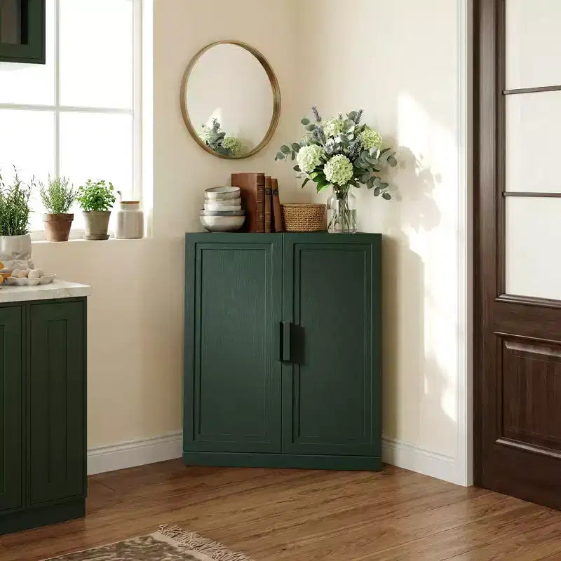 Dovelina Eckschrank mit verstellbaren Einlegeböden, Anrichte, Buffet, Weinschrank, Küchen- und Esszimmerschrank mit Holztüren – 31H x 31W, 36H x 31W