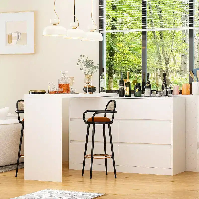 Intelligentes, drehbares/ausziehbares Buffet-Sideboard mit 6 Schubladen, erweiterter Arbeitsplatte, rutschfester Matte, drehbarem Esstisch, Kücheninsel-Vorratskammer