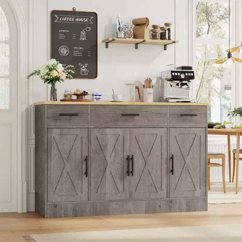Celebalcony Buffet-Schrank mit Stauraum, 53,4 großer Küchenschrank mit 3 Schubladen und 4 Türen, verstellbarer Einlegeboden für Küche, Wohnzimmer