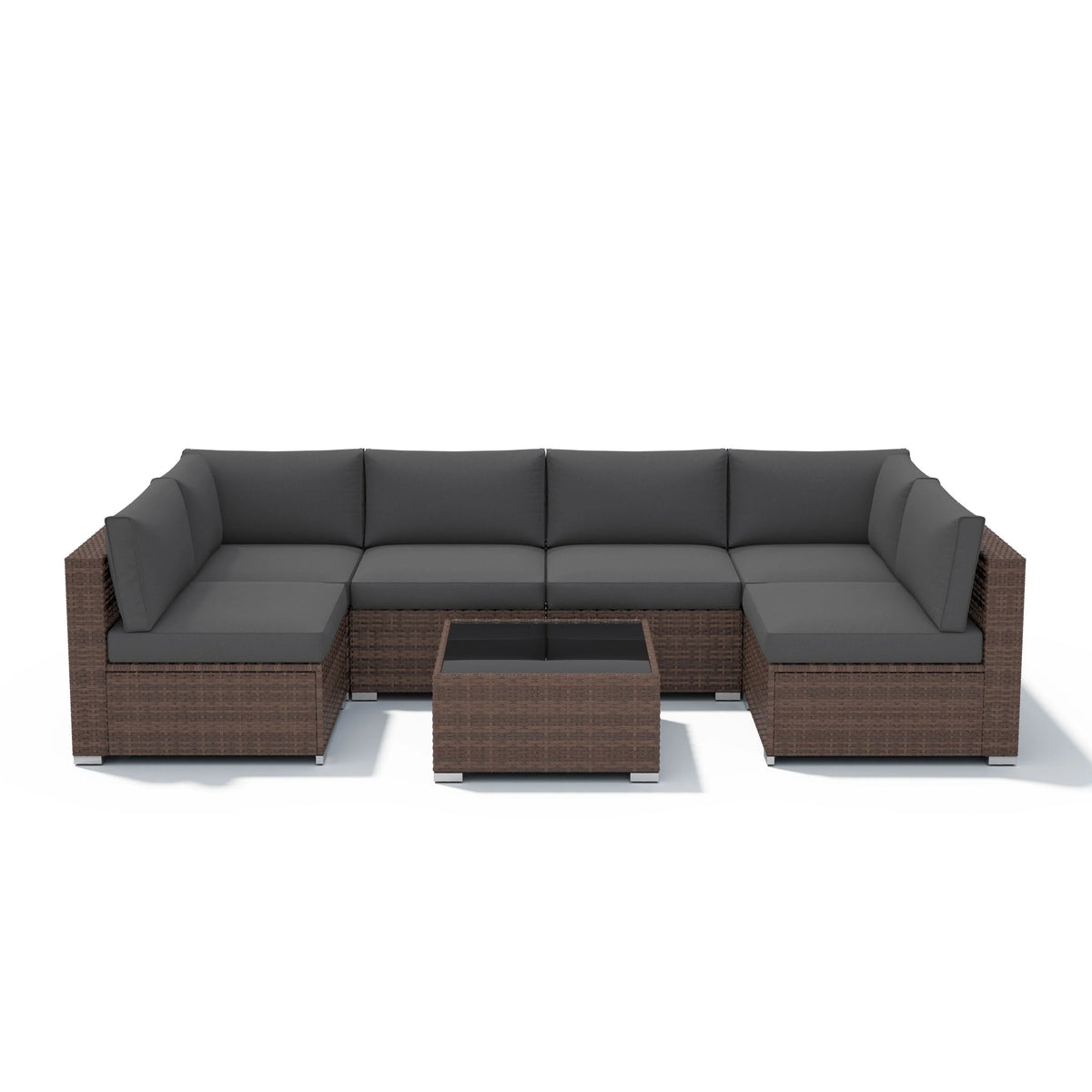7-teiliges Outdoor-Sofa-Set aus Korbweide/Stahl mit Polstern