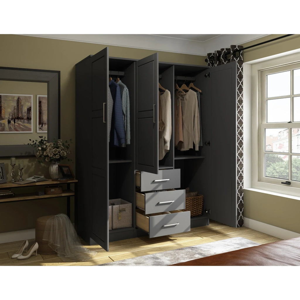 Palace Imports 100% Massivholz Cosmo Kleiderschrank mit 3 Türen mit Massivholz- oder Spiegeltüren