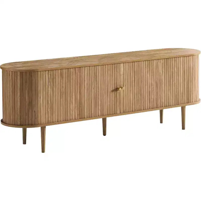 AMERLIFE 70 TV-Schrank mit Massivholzbeinen, Mid-Century Modern TV-Konsole mit Rolltür