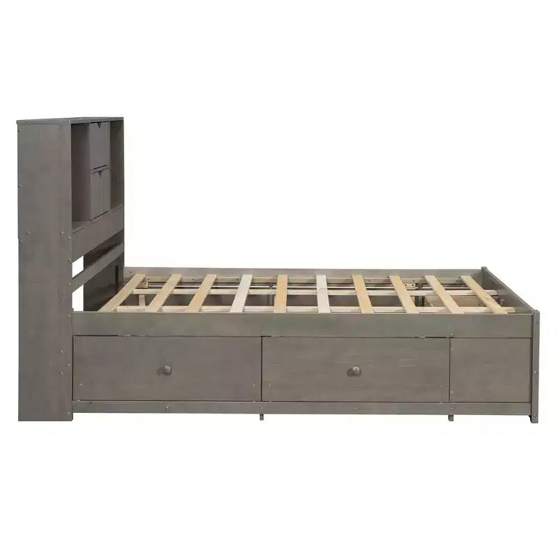 Doppelbett mit Ablagefach und 8 Schubladen, einfache Montage