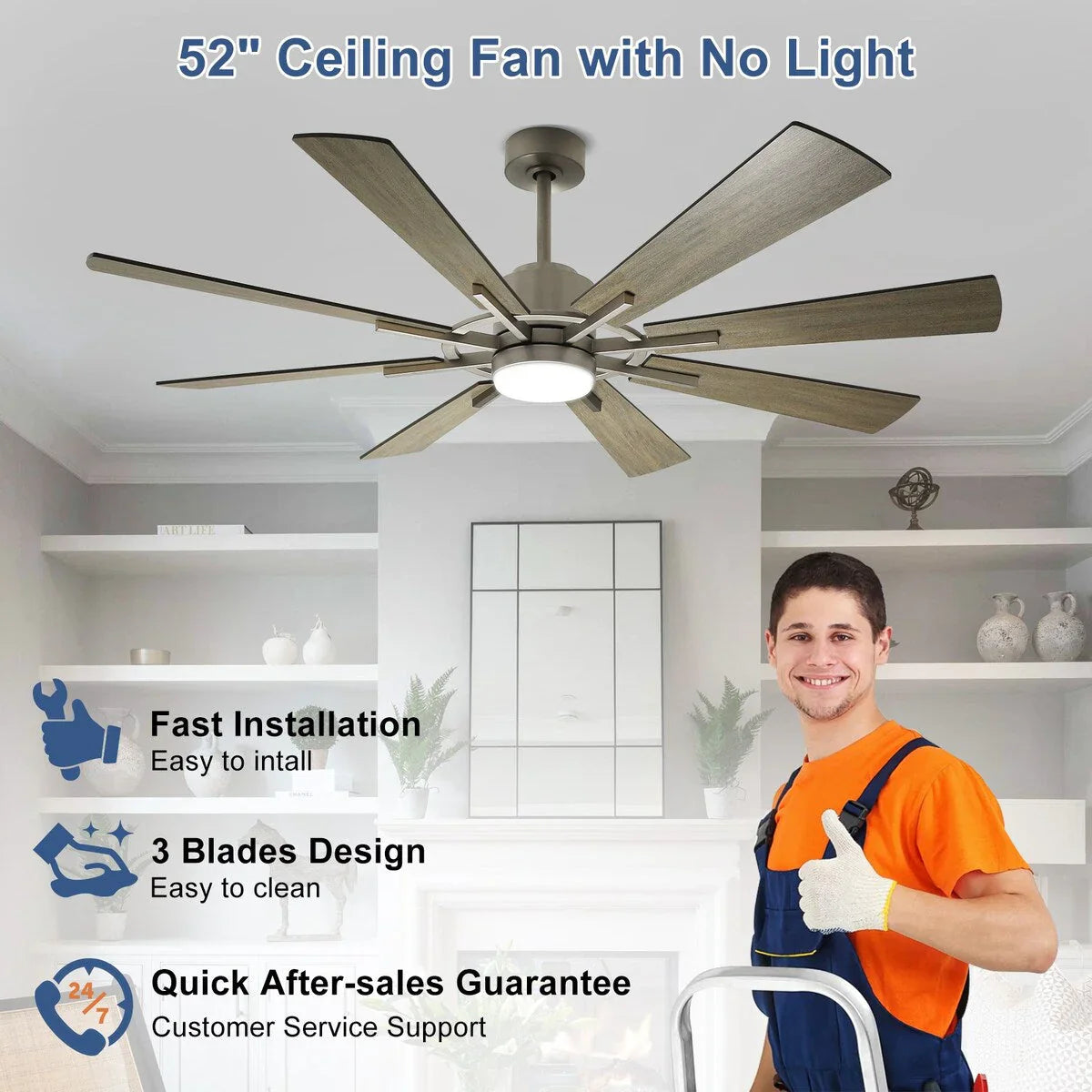 Deckenventilator mit Beleuchtung, Fernbedienung, groß, 8 Holzflügel