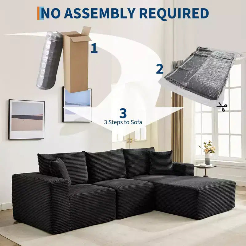 108 Modernes Sofa, 3-Sitzer Polster Ecksofa mit Kissen, Tiefes Sofa, Keine Montage Erforderlich
