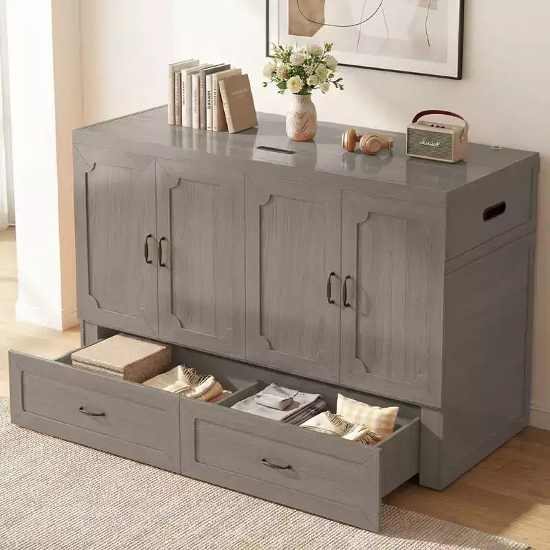 Mjkone Queen Size Wandelbares Murphy-Schrankbett mit USB-Ladefunktion, Schubladen, keine Matratze enthalten