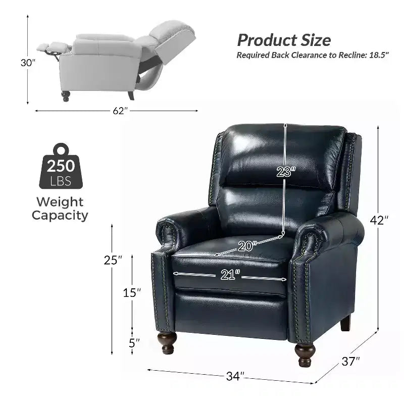 2er-Set Elisabete Modern Wingback Echtleder-Liegesessel mit Vintage-Nagelkopfleiste für Wohn- und Schlafzimmer | ART OF LIVING DESIGNS