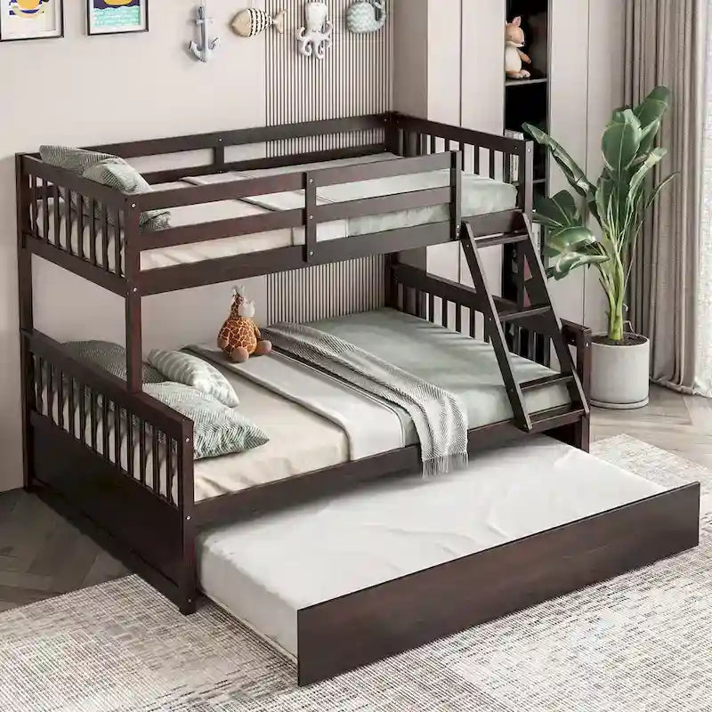 Gymax Etagenbett Twin über Full mit Twin-Ausziehbett, umwandelbar zur Plattform