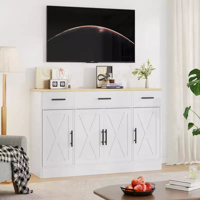 Celebalcony Buffet-Schrank mit Stauraum, 53,4 großer Küchenschrank mit 3 Schubladen und 4 Türen, verstellbarer Einlegeboden für Küche, Wohnzimmer