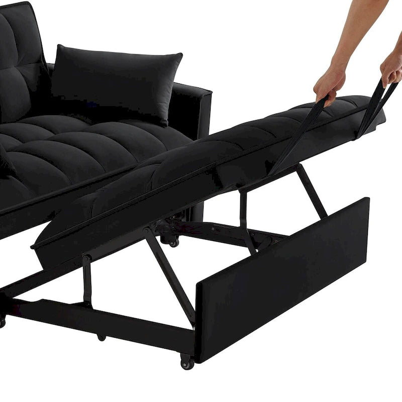 4-in-1 Loveseat Schlafsofa mit Armlehnen & Aufbewahrungstaschen, Multifunktionales getuftetes Ausziehsofa mit verstellbarer Rückenlehne