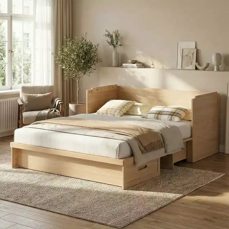 Mjkone Queen Size Wandelbares Murphy-Schrankbett mit USB-Ladefunktion, Schubladen, keine Matratze enthalten