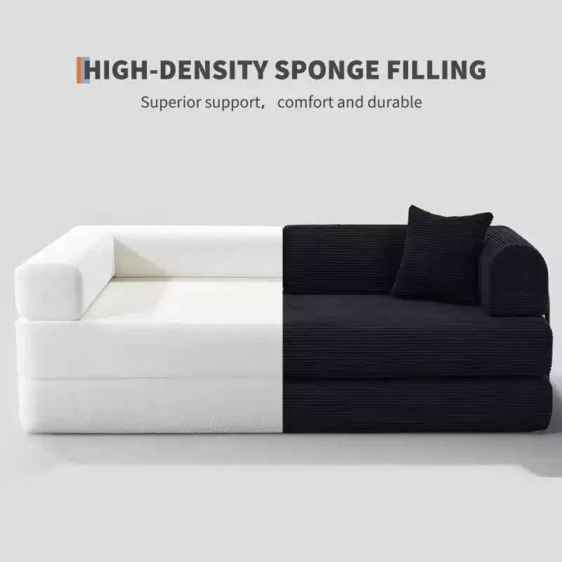 4-in-1 Schlafsofa, 79" rahmenloses Cord-Klappbodenbett mit Kissen, keine Montage erforderlich, Zweisitzer für kleine Wohnungen
