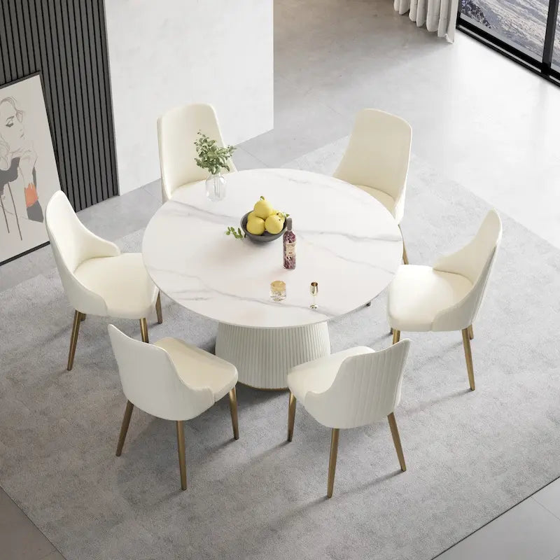 Runder Esstisch für 6 Personen (Ø 135 cm) mit gesinterter Steinplatte und Lazy Susan